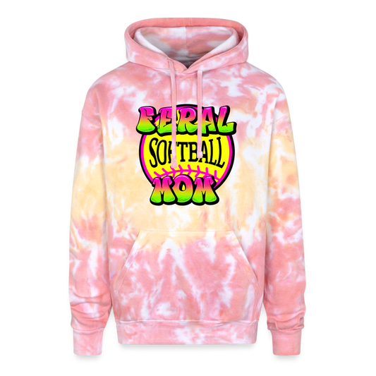 FERAL SOFTBALL MOM Adult Tie Dye Hoodie - funnel cake