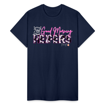 BENNETT PEACH "GOOD MORNING HEIFFERS" Women's Cropped T-Shirt Gildan Ultra Cotton Adult T-Shirt - navy