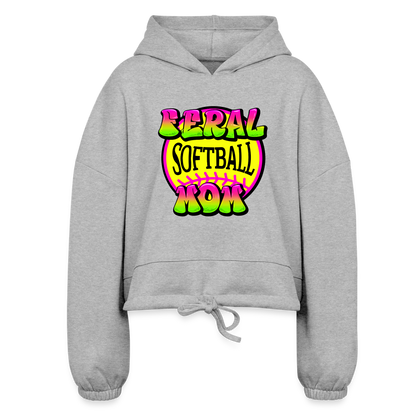 FERAL SOFTBALL MOM Women’s Cropped Hoodie - heather gray