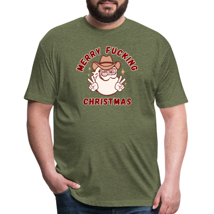 MERRY F*CKING CHRISTMAS Fitted Cotton/Poly T-Shirt by Next Level - heather military green
