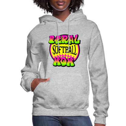 FERAL SOFTBALL MOM Women's Hoodie - heather gray