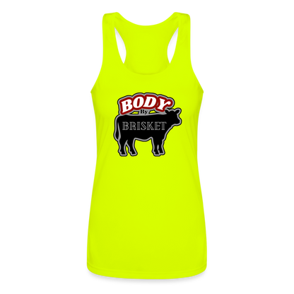 BODY BY BRISKET Women’s Performance Racerback Tank Top - neon yellow