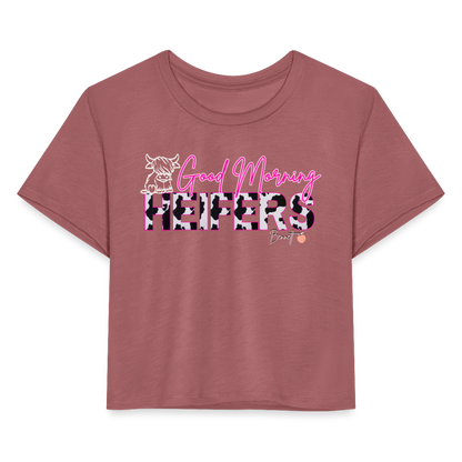 BENNETT PEACH "GOOD MORNING HEIFFERS" Women's Cropped T-Shirt - mauve