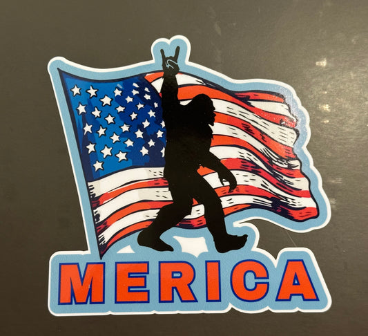 MERICA Bigfoot Vinyl Decal 5x5 inches