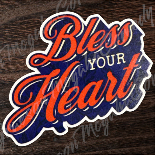 Bless Your Heart Red/Blue 3.75x2.75inch Vinyl Sticker #157