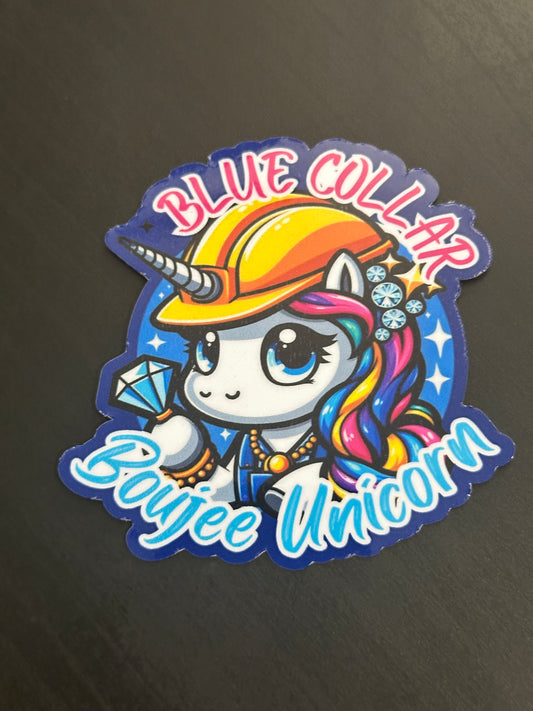 Blue Collar Boujee Unicorn 3x3 inch Vinyl Sticker