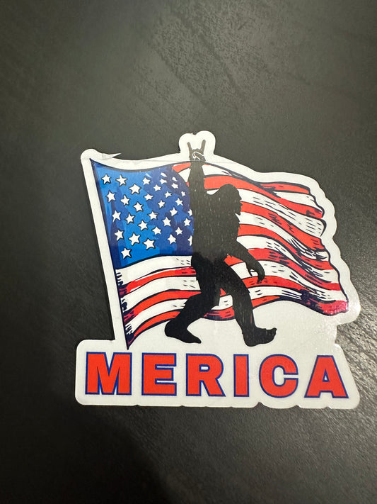 MERICA Bigfoot Vinyl Decal 3x3 inches