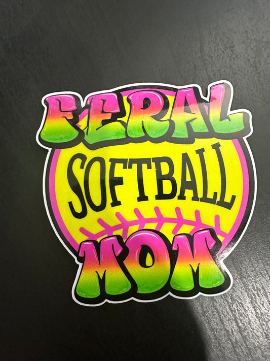 Feral Softball Mom 5x5 inch vinyl decal