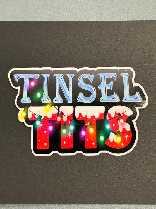 TINSEL TITS 3.9X2.4 INCH VINYL STICKER/DECAL