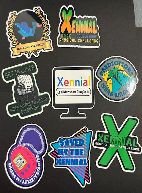 Xennial mini 8 Pack 2"-2.25" inches each Vinyl Sticker Pack