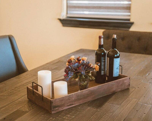 Rustic Wood Tray With Iron Holders