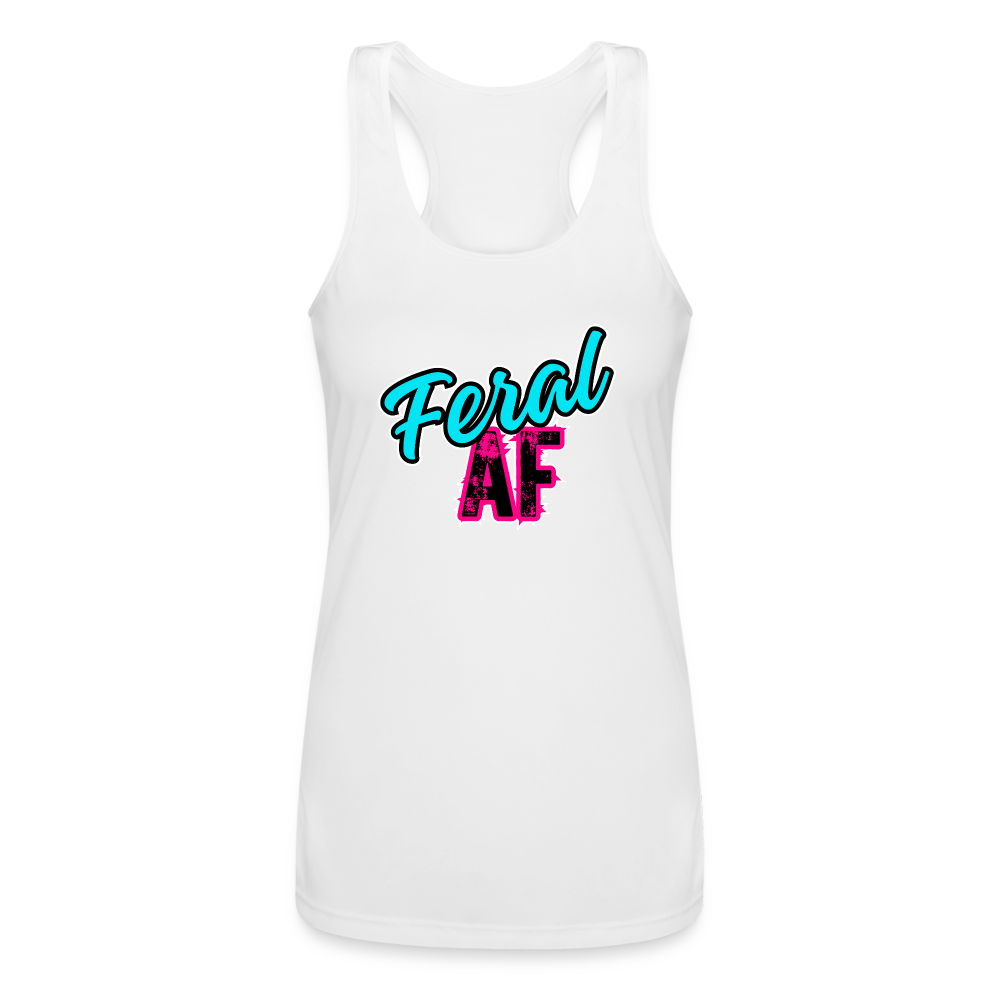 FERAL AF Women’s Performance Racerback Tank Top - white