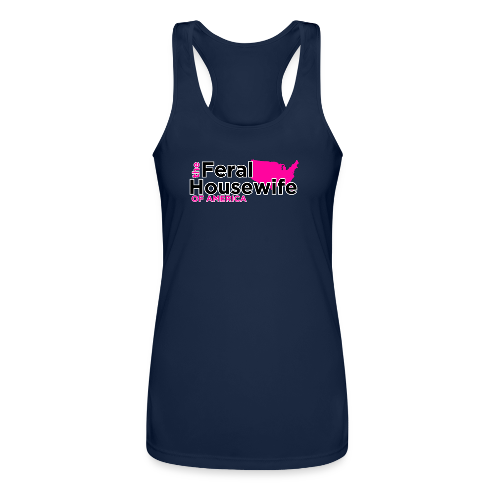 FERAL HOUSEWIFE Women’s Performance Racerback Tank Top - navy