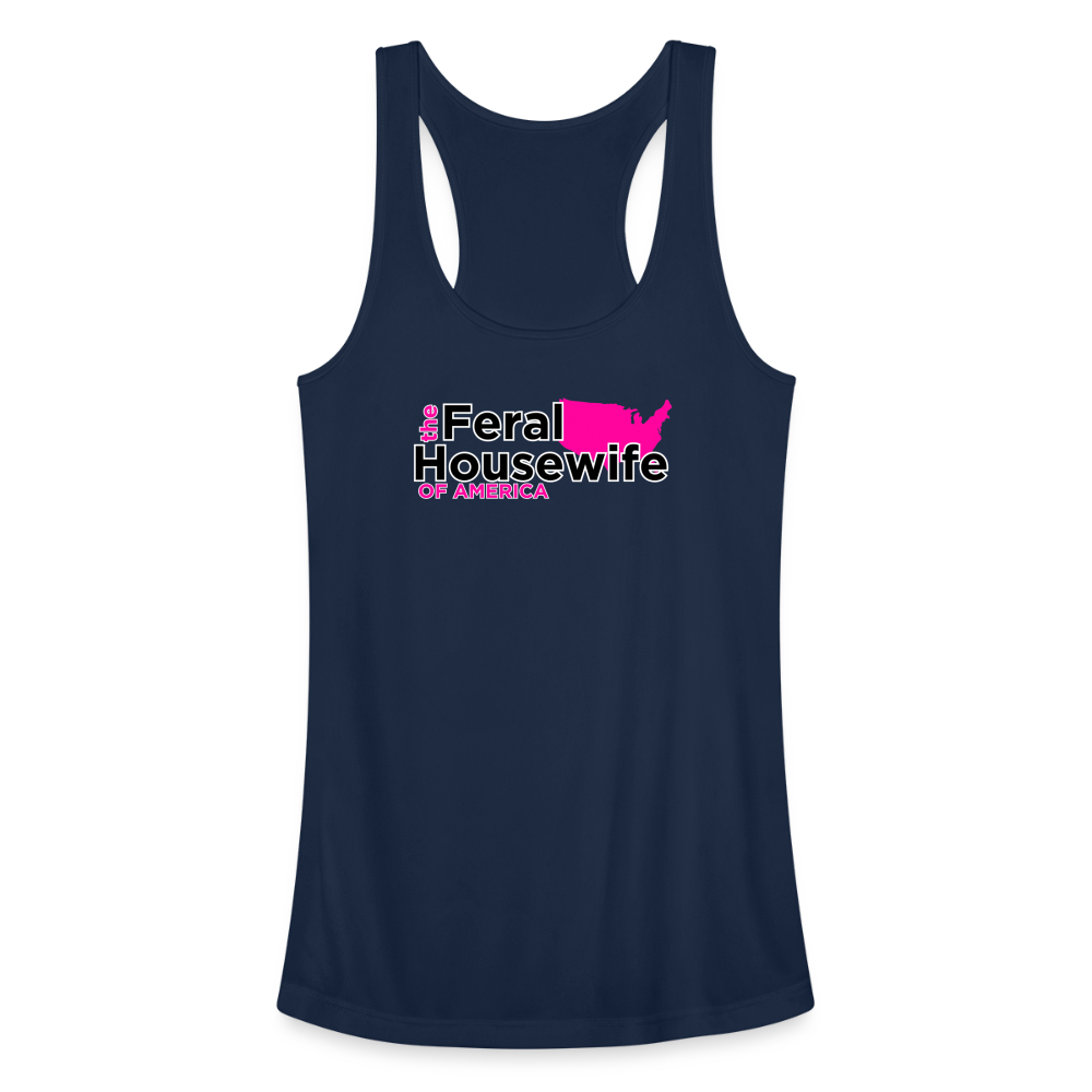 FERAL HOUSEWIFE Women’s Performance Racerback Tank Top - navy