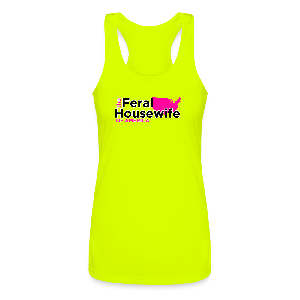 FERAL HOUSEWIFE Women’s Performance Racerback Tank Top - neon yellow