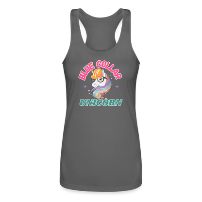 BLUE COLLAR UNICORN Women’s Performance Racerback Tank Top - charcoal