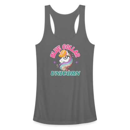 BLUE COLLAR UNICORN Women’s Performance Racerback Tank Top - charcoal