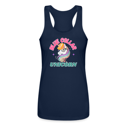 BLUE COLLAR UNICORN Women’s Performance Racerback Tank Top - navy