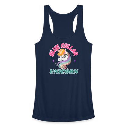 BLUE COLLAR UNICORN Women’s Performance Racerback Tank Top - navy