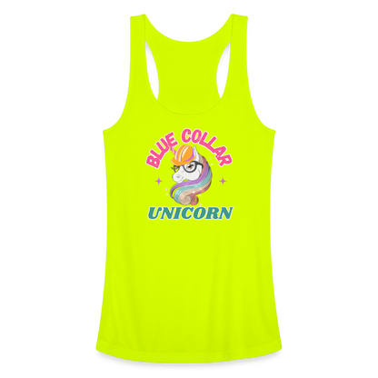 BLUE COLLAR UNICORN Women’s Performance Racerback Tank Top - neon yellow