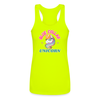 BLUE COLLAR UNICORN Women’s Performance Racerback Tank Top - neon yellow