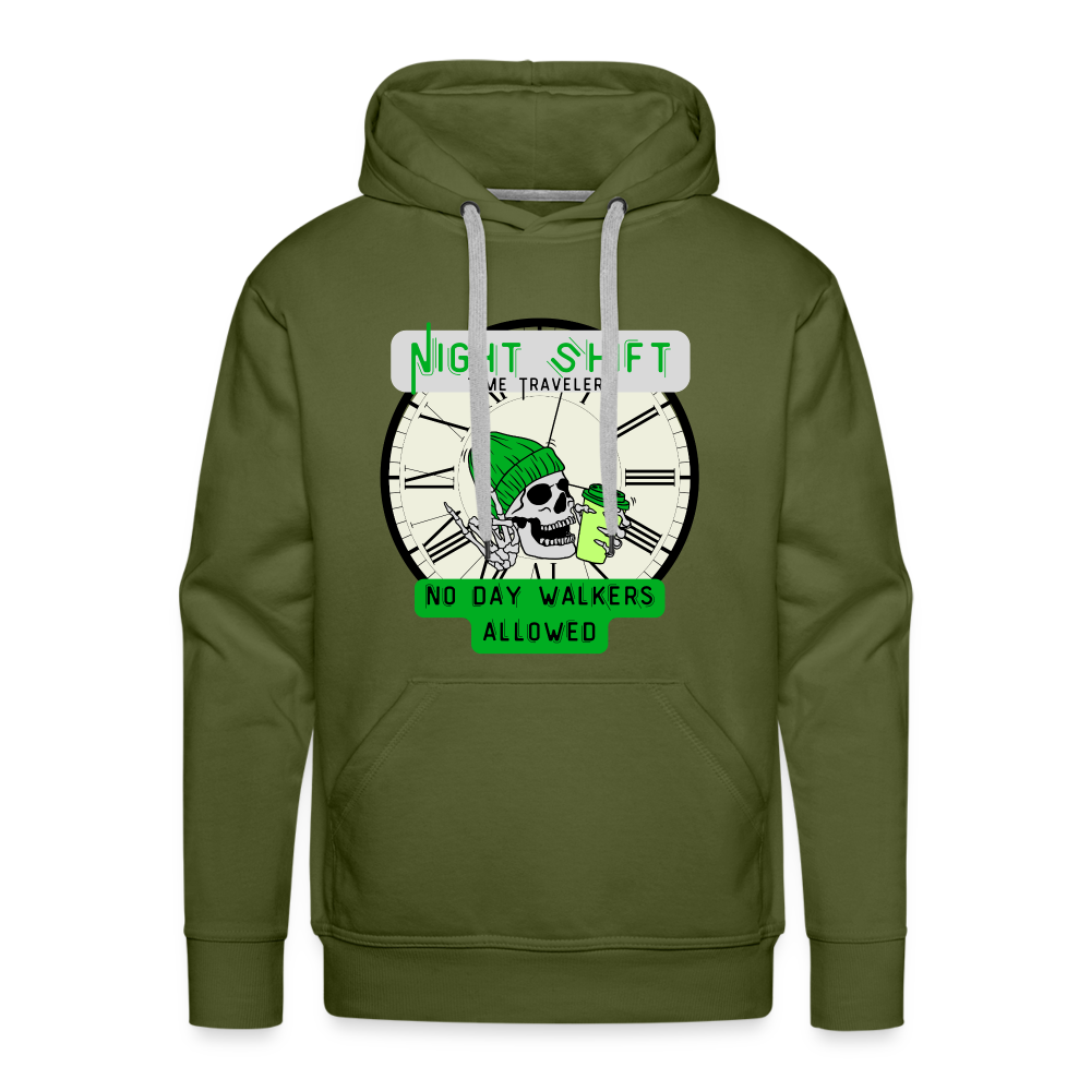 NIGHTSHIFT TIME TRAVELER NO DAY WALKERS ALLOWED Men’s Premium Hoodie - olive green