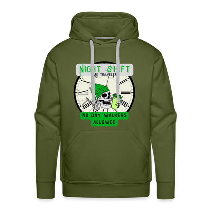 NIGHTSHIFT TIME TRAVELER NO DAY WALKERS ALLOWED Men’s Premium Hoodie - olive green