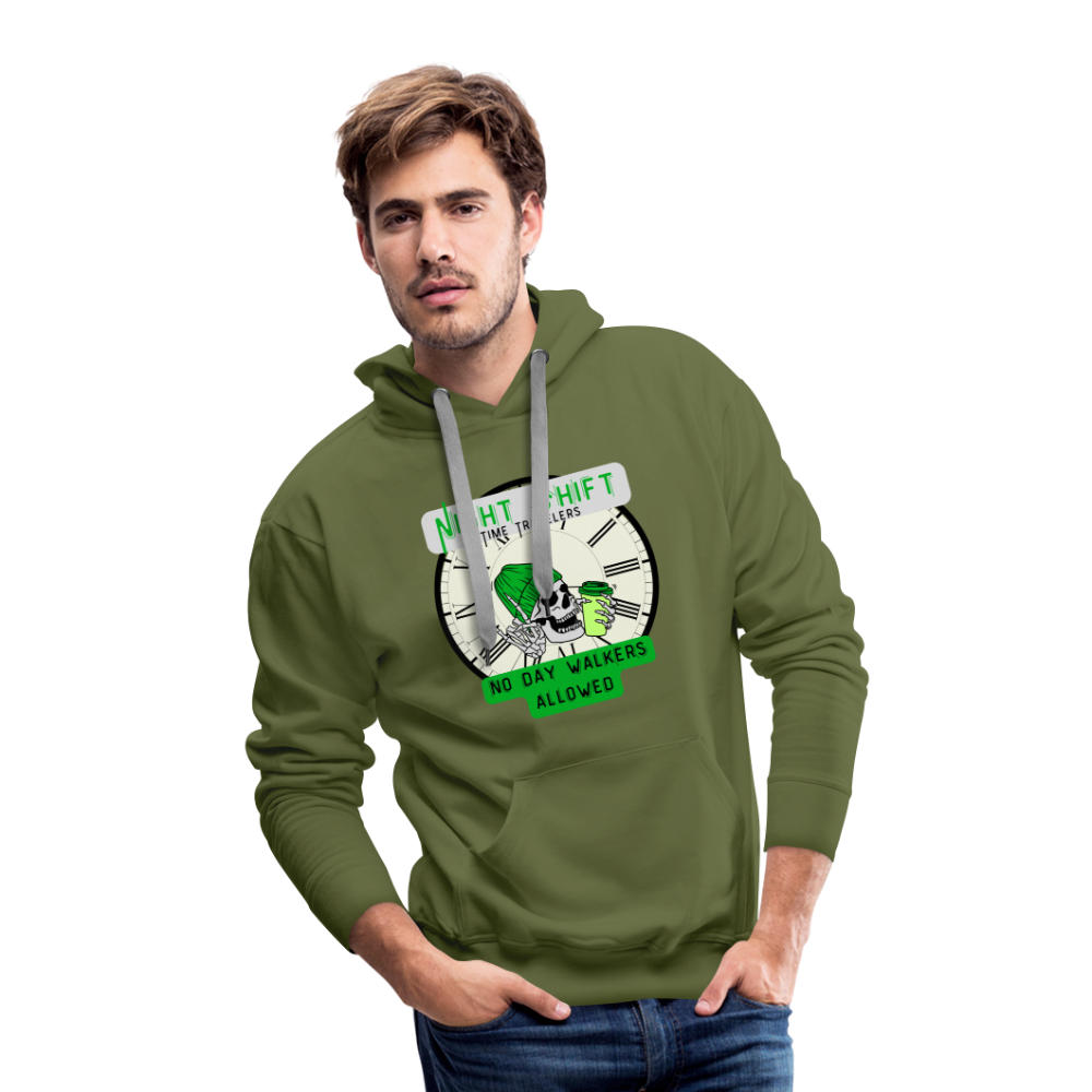 NIGHTSHIFT TIME TRAVELER NO DAY WALKERS ALLOWED Men’s Premium Hoodie - olive green