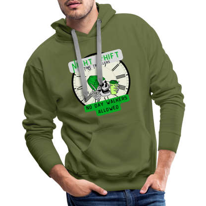 NIGHTSHIFT TIME TRAVELER NO DAY WALKERS ALLOWED Men’s Premium Hoodie - olive green