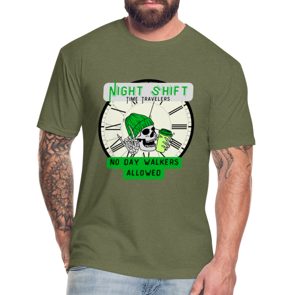 NO DAYWALKERS ALLOWED Fitted Cotton/Poly T-Shirt by Next Level - heather military green