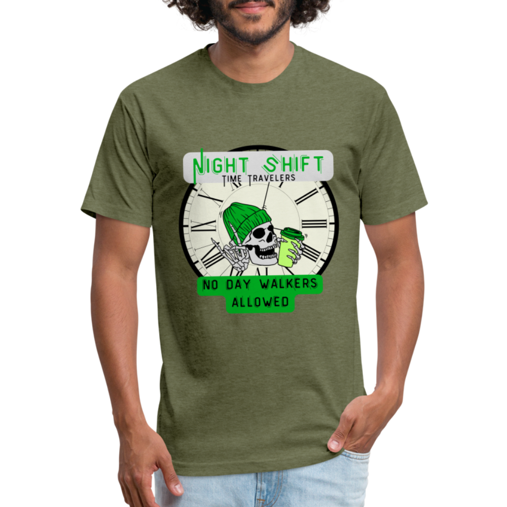 NO DAYWALKERS ALLOWED Fitted Cotton/Poly T-Shirt by Next Level - heather military green