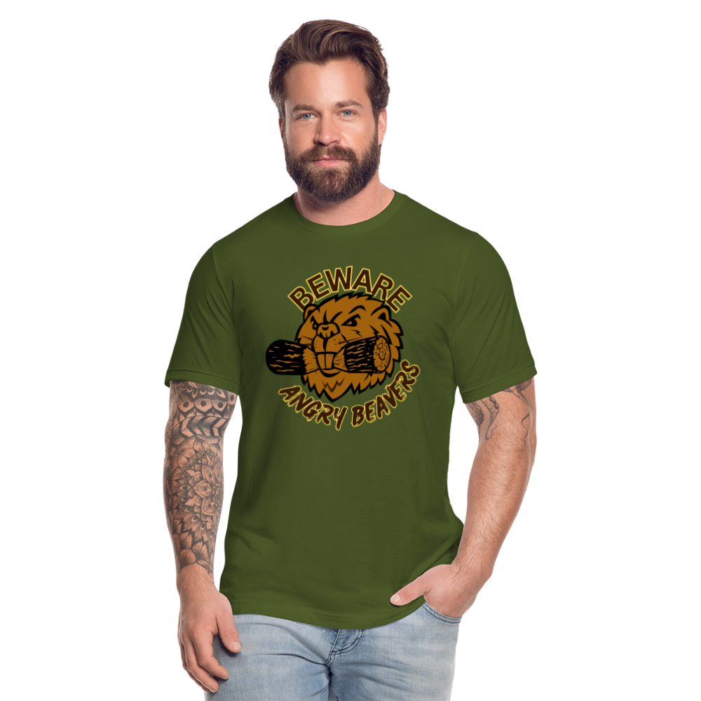 Angry Beaver Unisex Jersey T-Shirt by Bella + Canvas - olive