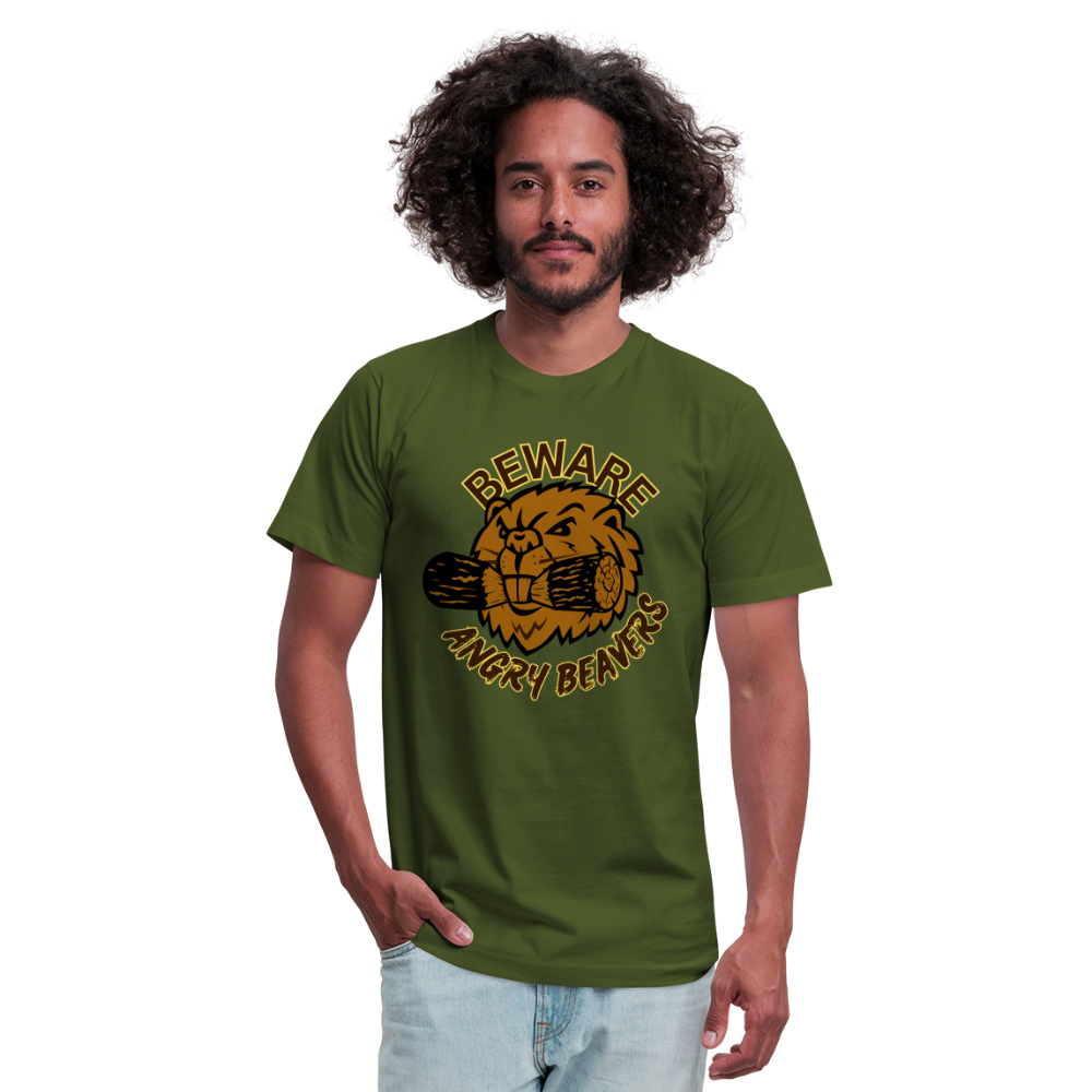 Angry Beaver Unisex Jersey T-Shirt by Bella + Canvas - olive