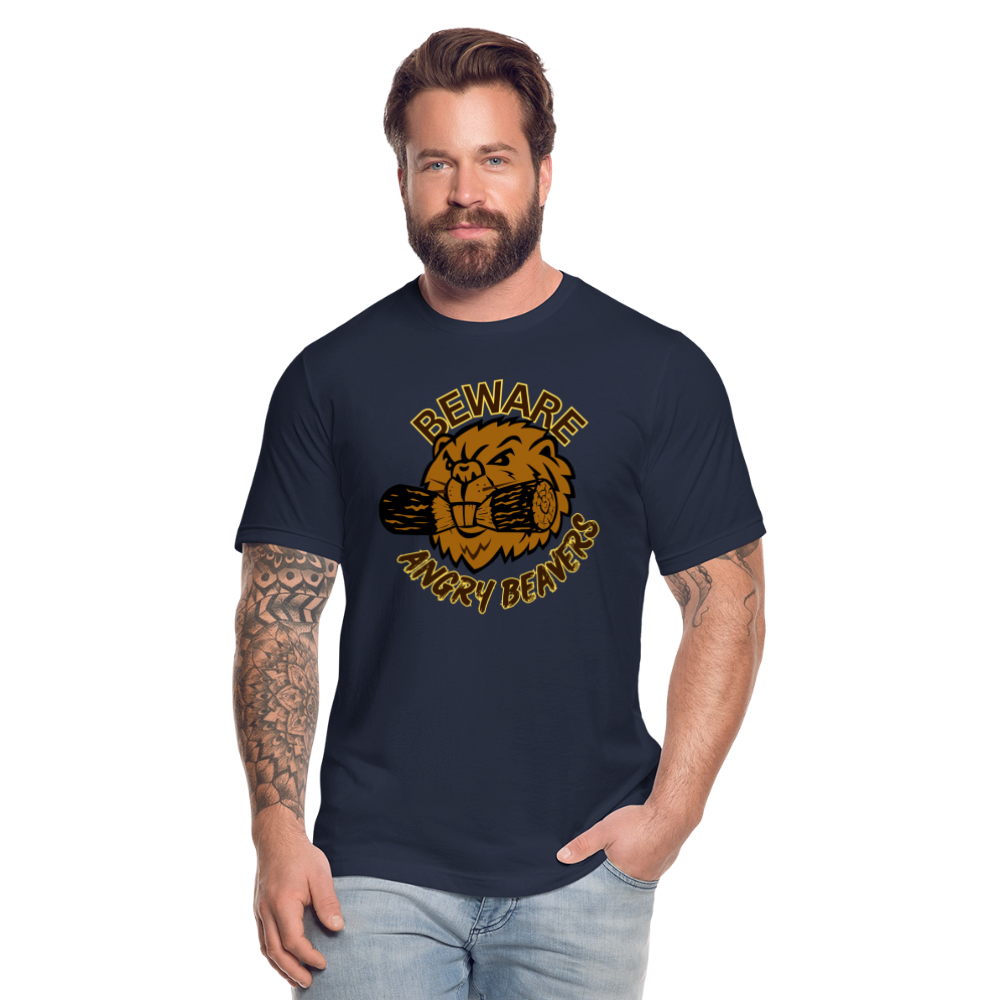 Angry Beaver Unisex Jersey T-Shirt by Bella + Canvas - navy