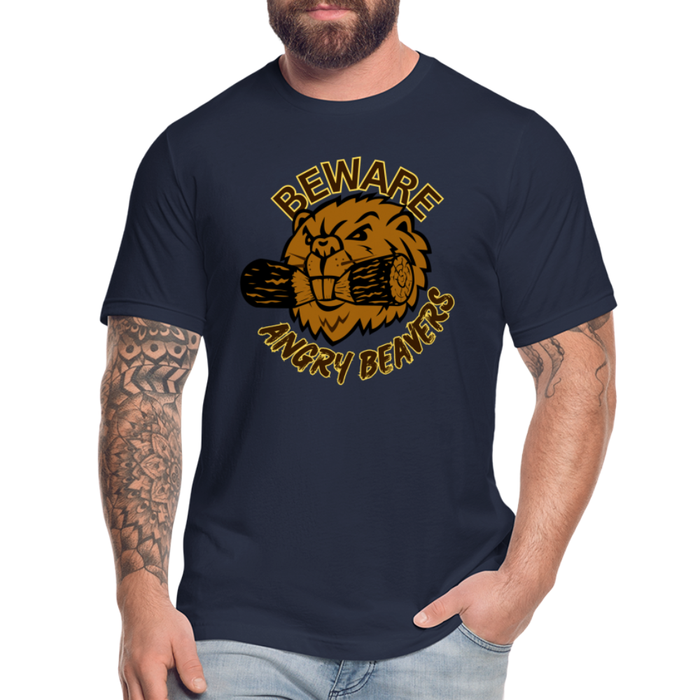 Angry Beaver Unisex Jersey T-Shirt by Bella + Canvas - navy