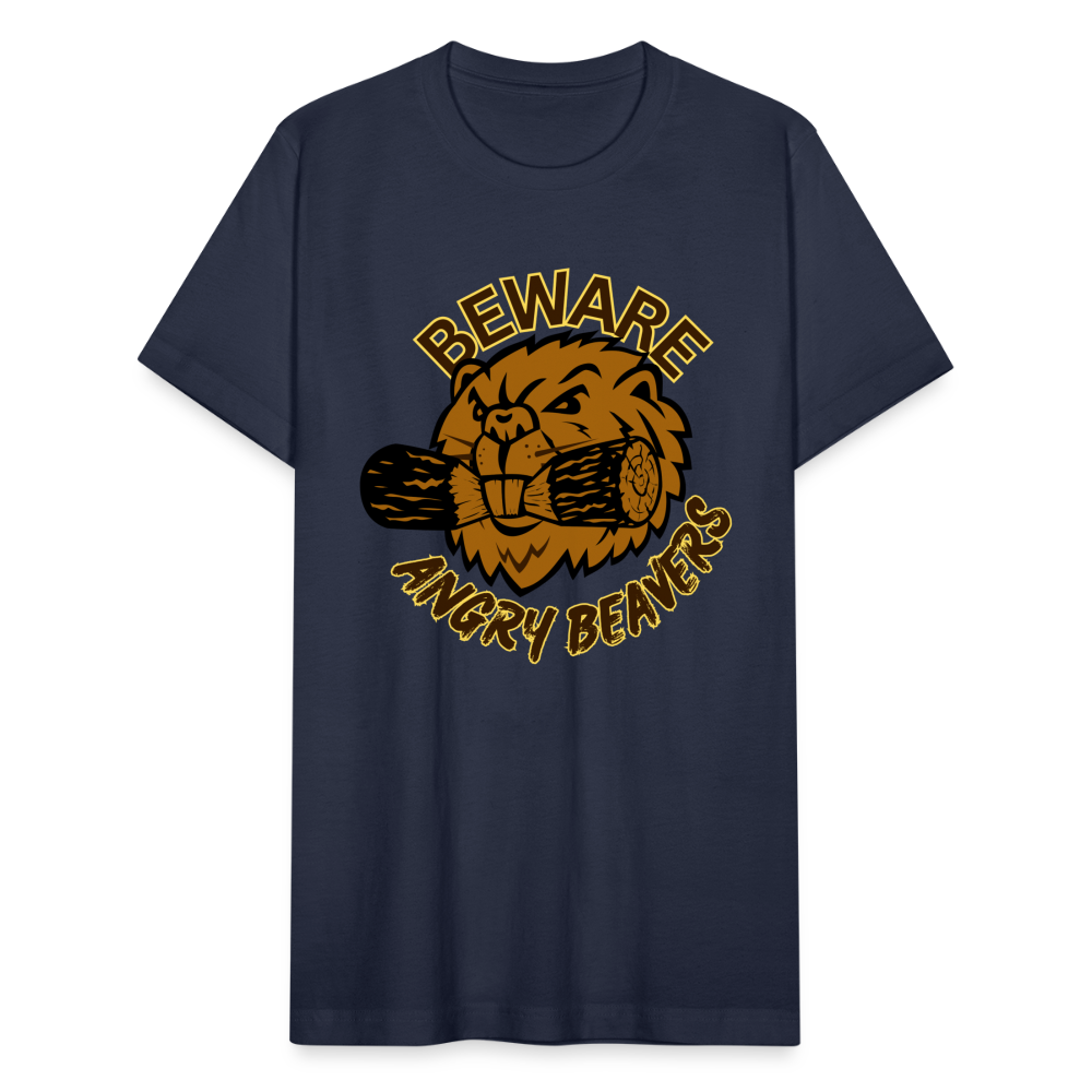 Angry Beaver Unisex Jersey T-Shirt by Bella + Canvas - navy