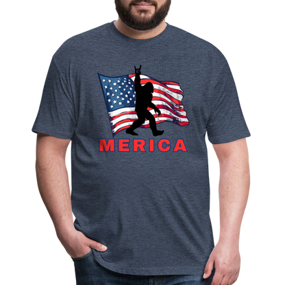 Merica Fitted Cotton/Poly T-Shirt by Next Level - heather navy