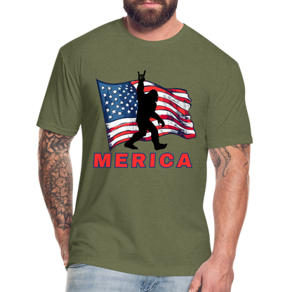 Merica Fitted Cotton/Poly T-Shirt by Next Level - heather military green