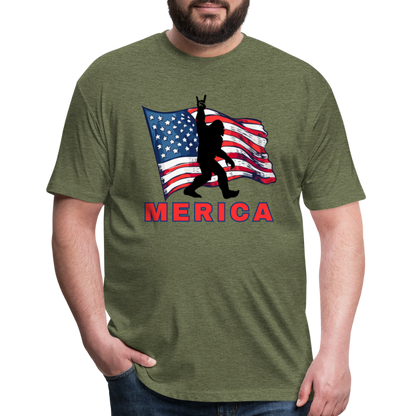 Merica Fitted Cotton/Poly T-Shirt by Next Level - heather military green
