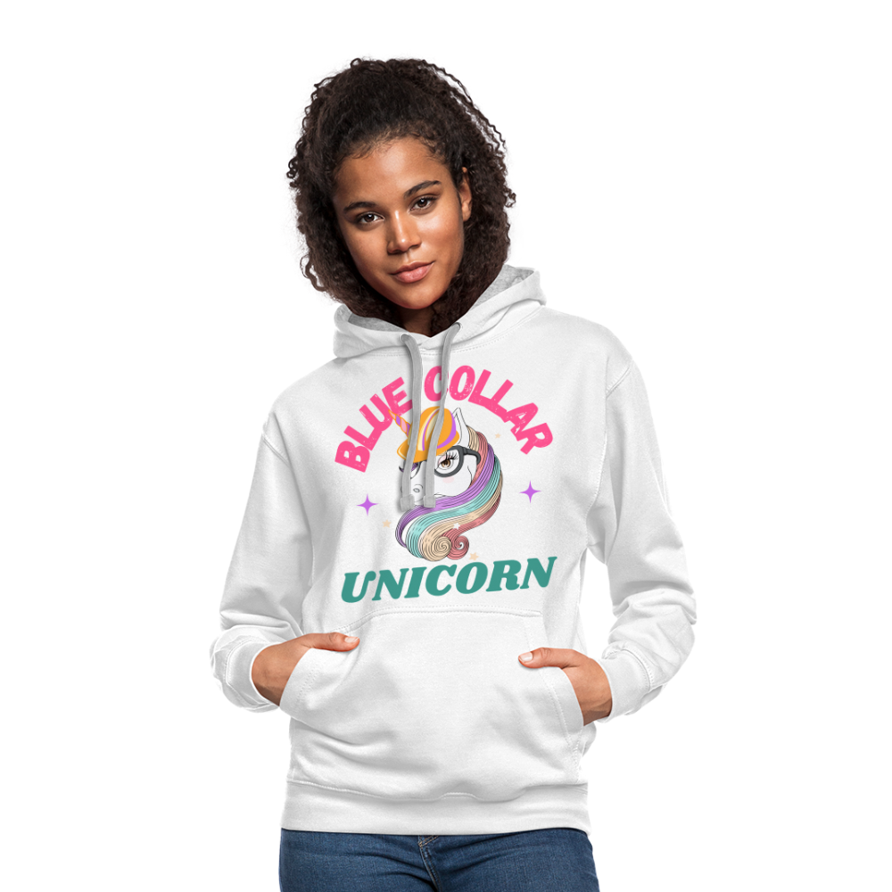 Blue Collar Unicorn Unisex Contrast Hoodie-Fruit of the Loom - white/gray