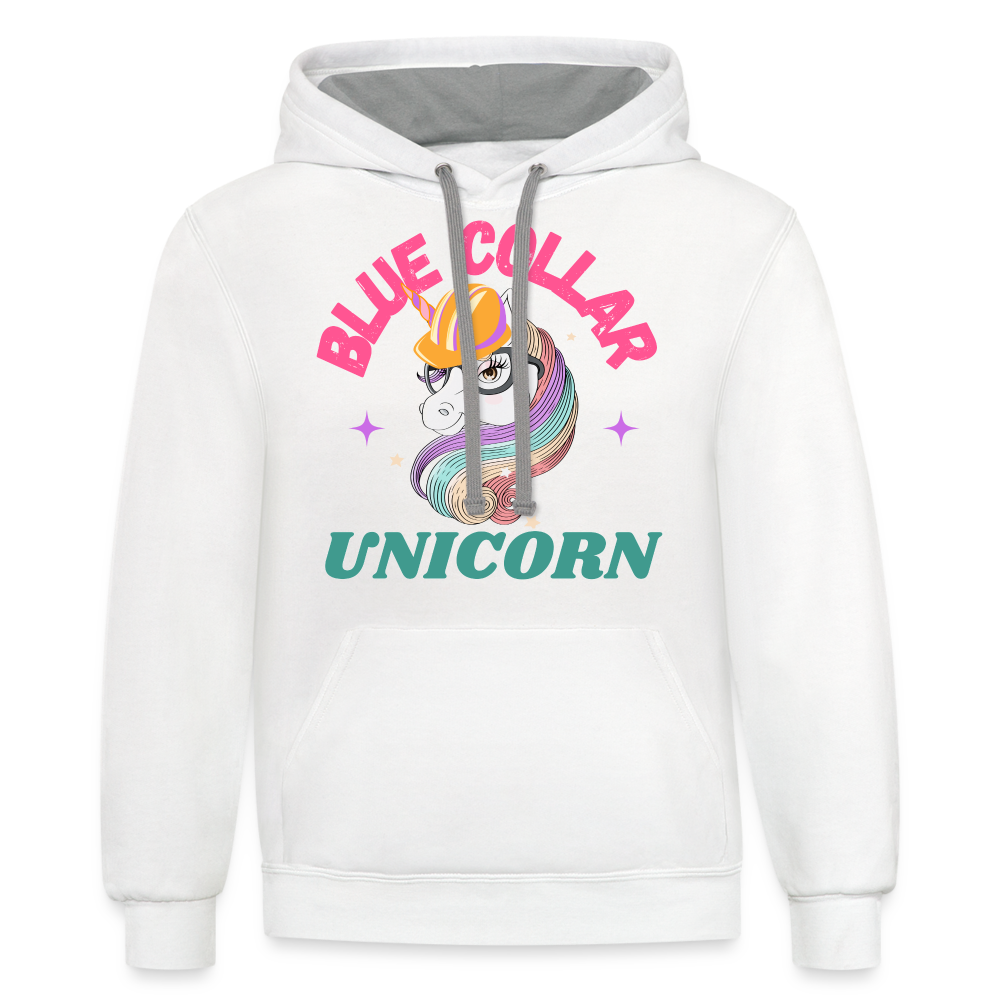 Blue Collar Unicorn Unisex Contrast Hoodie-Fruit of the Loom - white/gray