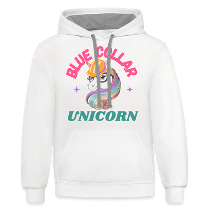 Blue Collar Unicorn Unisex Contrast Hoodie-Fruit of the Loom - white/gray