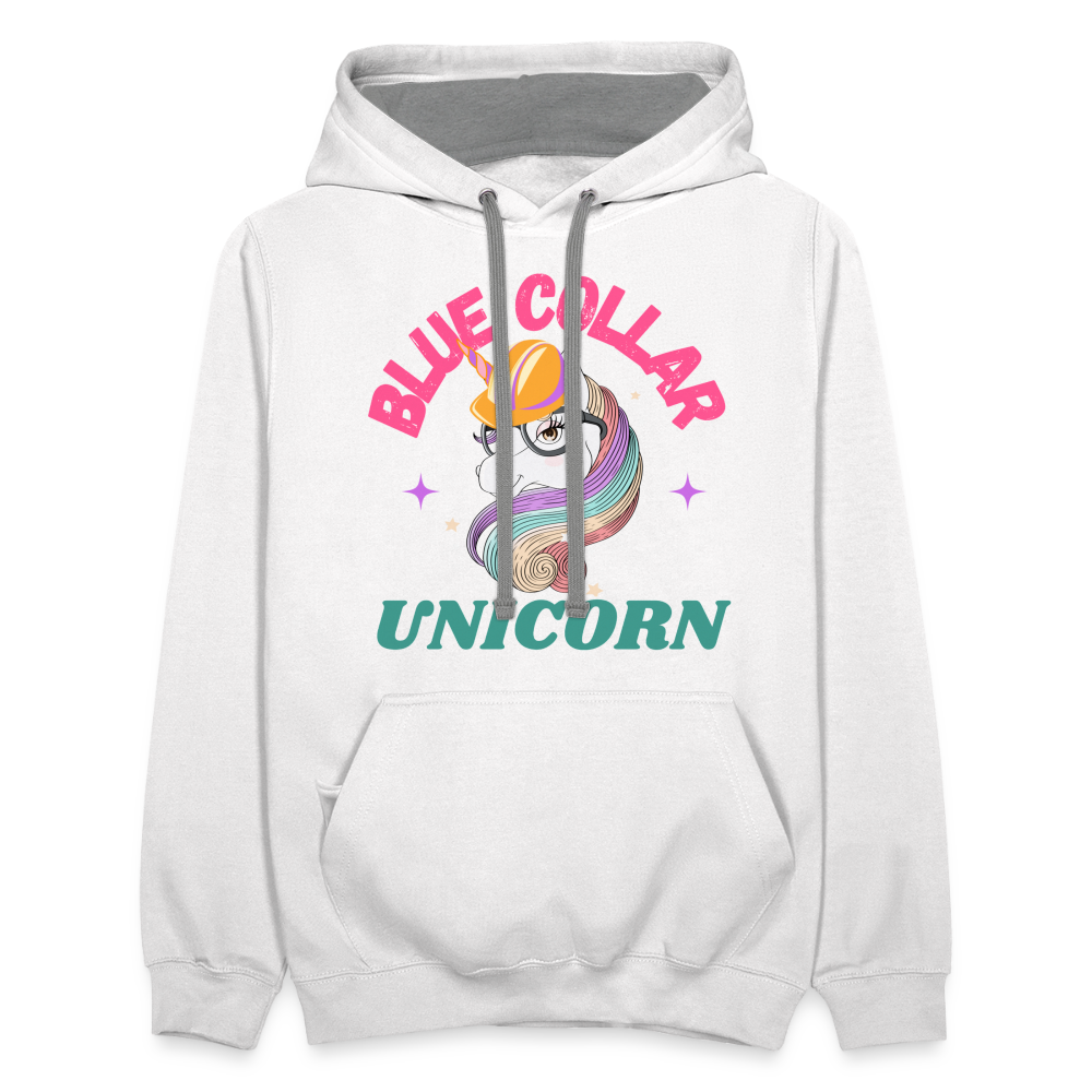 Blue Collar Unicorn Unisex Contrast Hoodie-Fruit of the Loom - white/gray