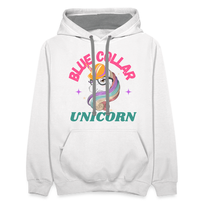 Blue Collar Unicorn Unisex Contrast Hoodie-Fruit of the Loom - white/gray