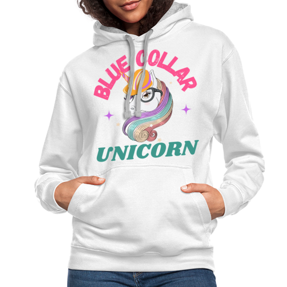 Blue Collar Unicorn Unisex Contrast Hoodie-Fruit of the Loom - white/gray