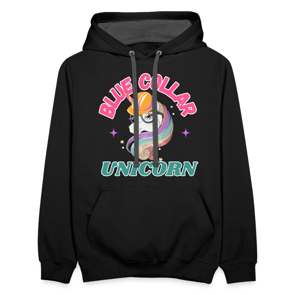 Blue Collar Unicorn Unisex Contrast Hoodie-Fruit of the Loom - black/asphalt