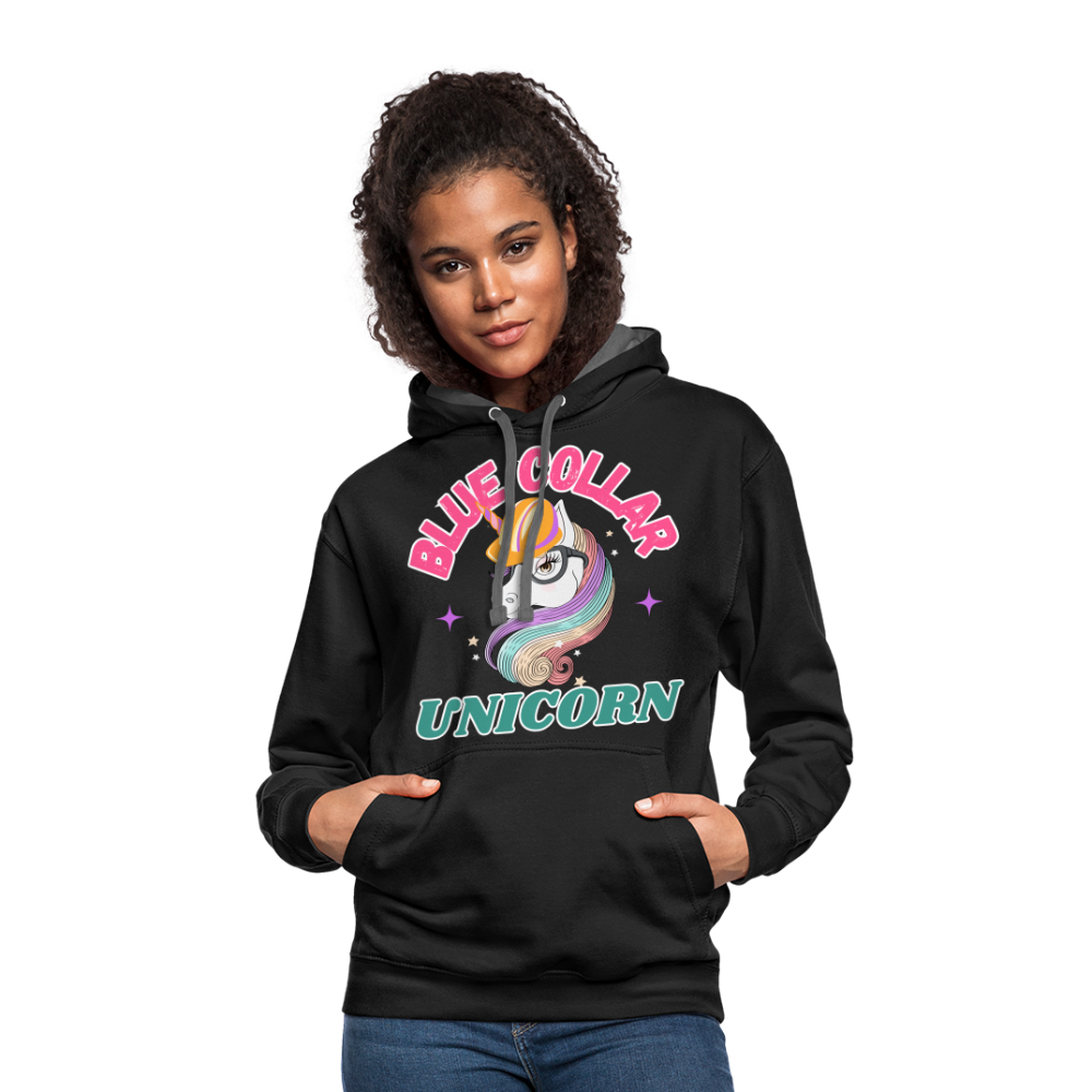 Blue Collar Unicorn Unisex Contrast Hoodie-Fruit of the Loom - black/asphalt