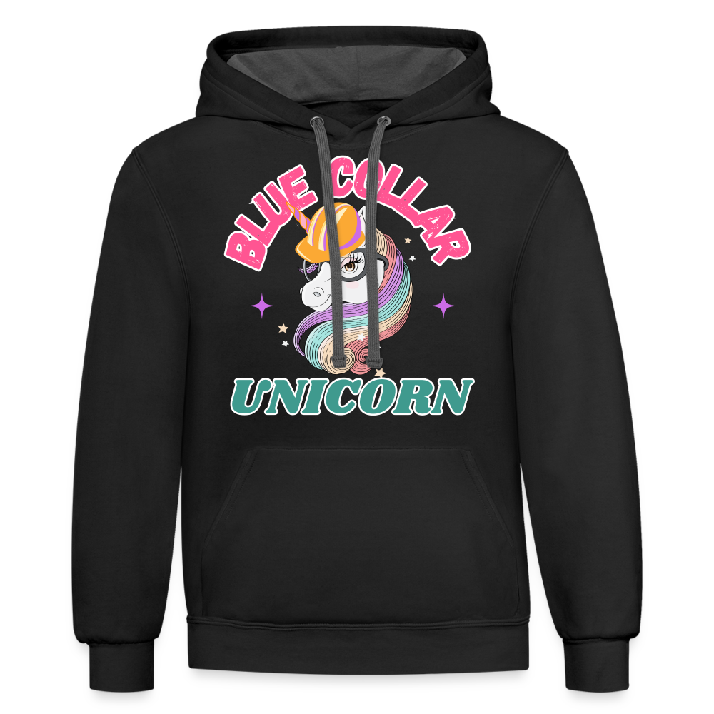 Blue Collar Unicorn Unisex Contrast Hoodie-Fruit of the Loom - black/asphalt