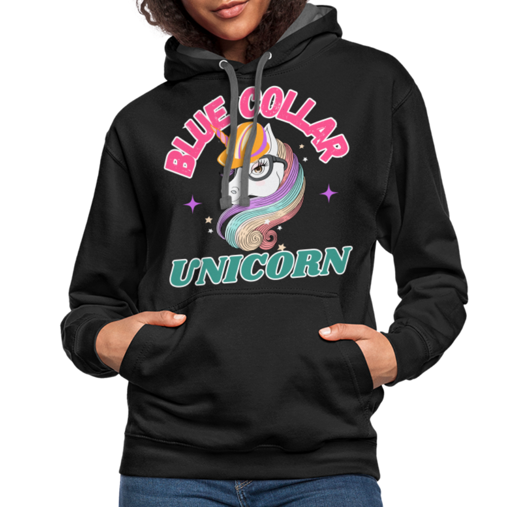 Blue Collar Unicorn Unisex Contrast Hoodie-Fruit of the Loom - black/asphalt