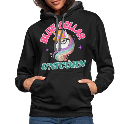 Blue Collar Unicorn Unisex Contrast Hoodie-Fruit of the Loom - black/asphalt